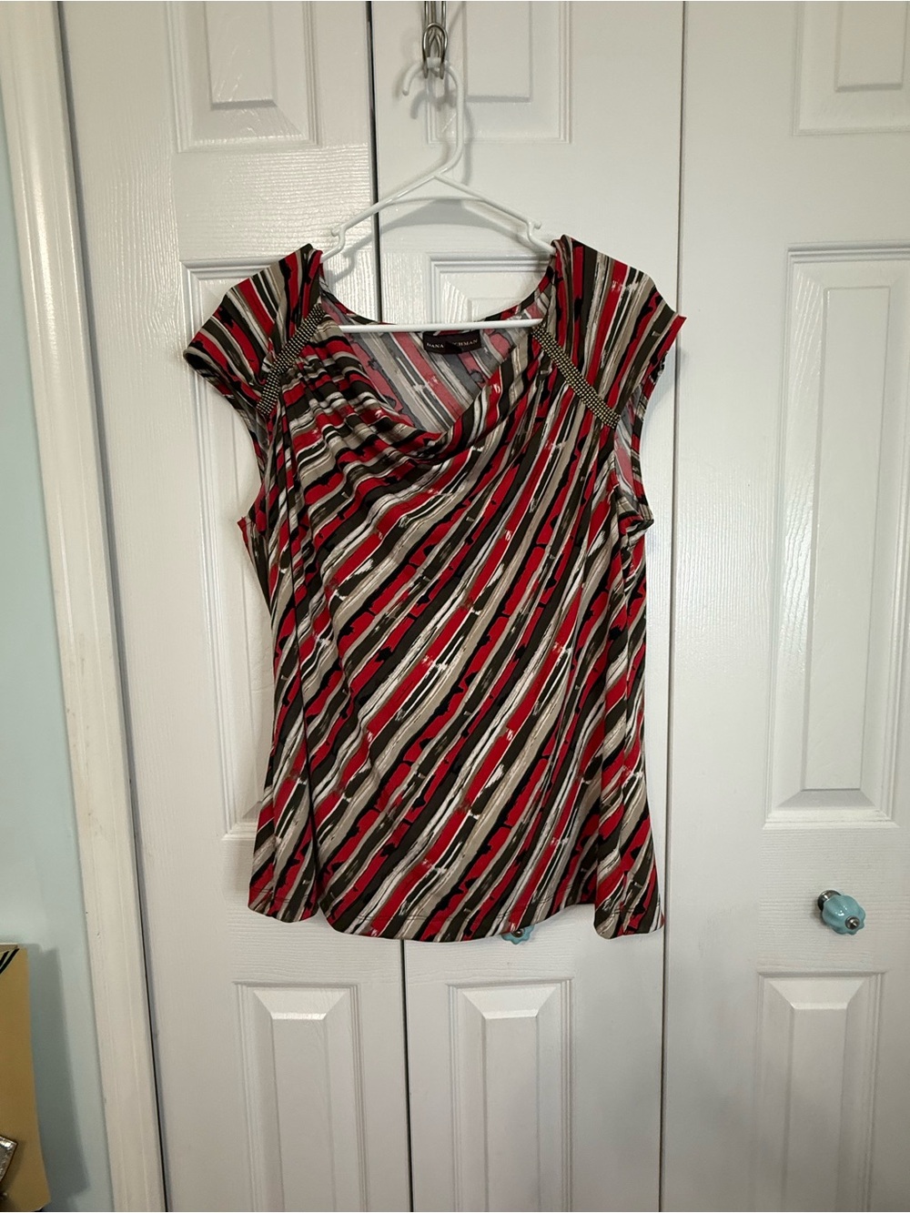 ✨ Dana Buchman Women’s Abstract Stripe Cowl Neck Blouse Top Size Large